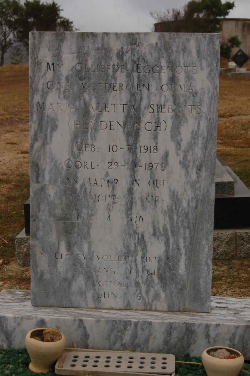 SIEBRITS Maria Aletta nee HEYDENRYCH 1918-1978