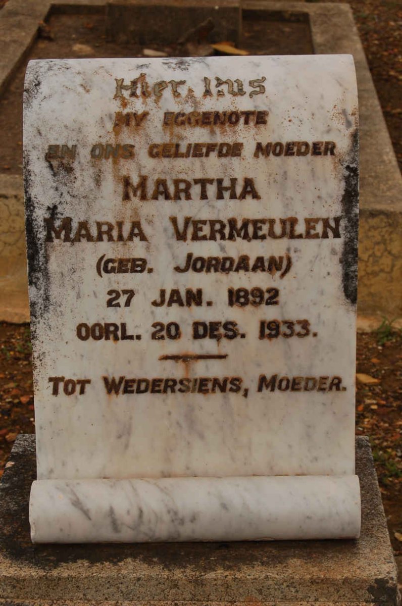 VERMEULEN Martha Maria nee JORDAAN 1892-1933