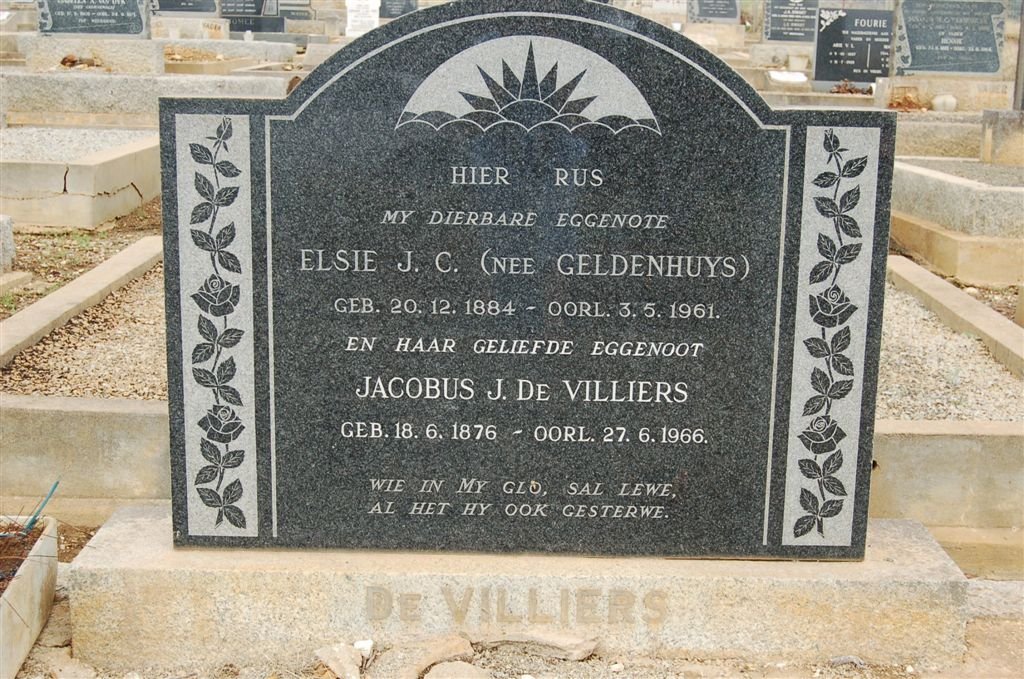 VILLIERS Jacobus J., de 1876-1966 &amp; Elsie J.C. GELDENHUYS 1884-1961