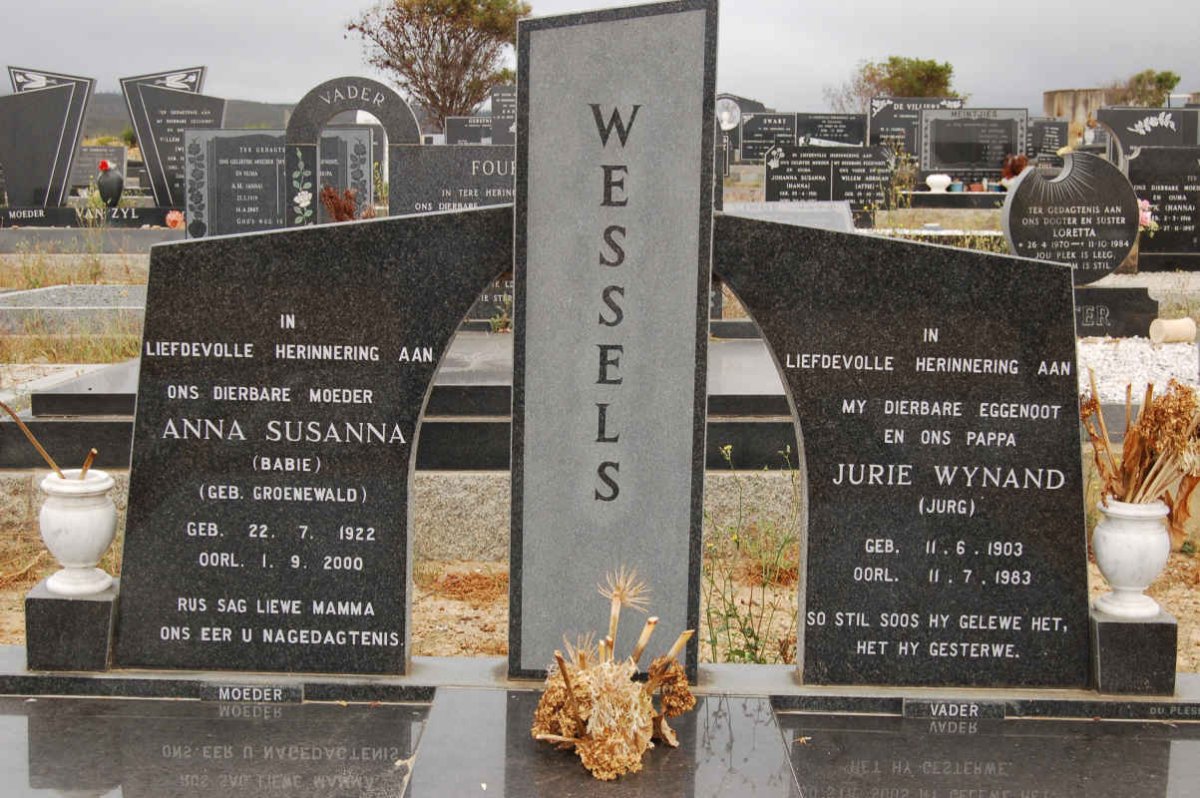 WESSELS Jurie Wynand 1903-1983 &amp; Anna Susanna GROENEWALD 1922-2000