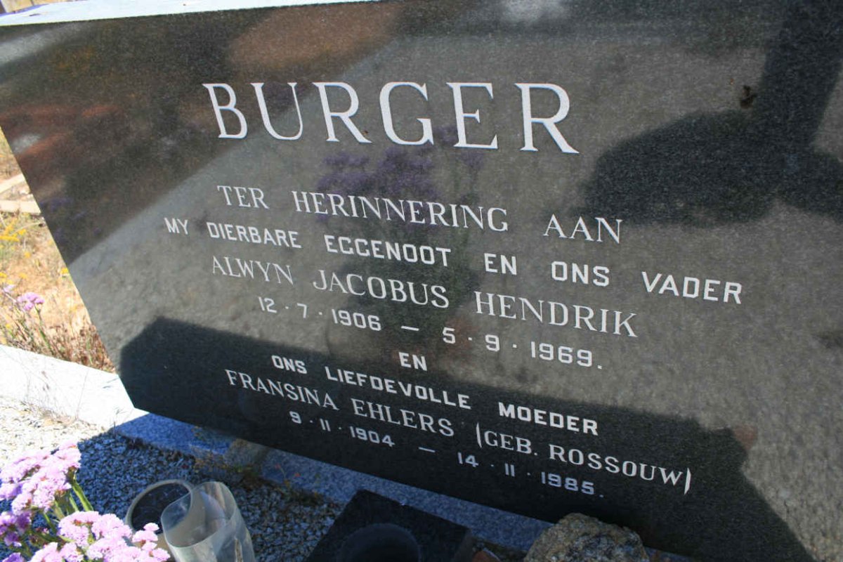 BURGER Alwyn Jacobus Hendrik 1906-1969 &amp; Fransina Ehlers ROSSOUW 1904-1985