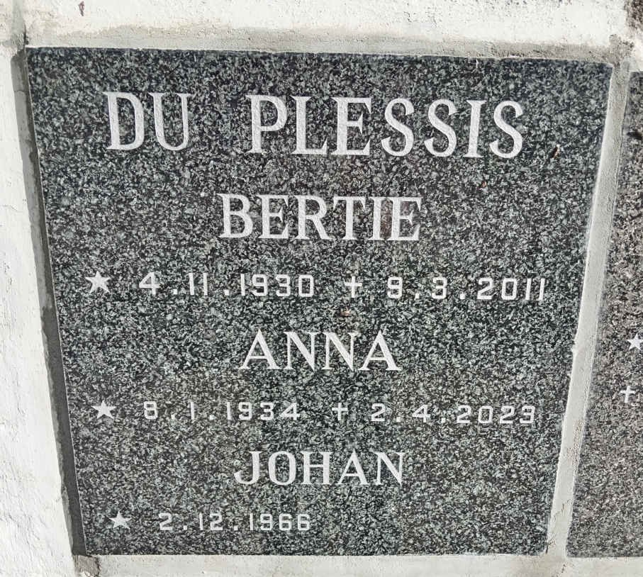 PLESSIS Bertie, du 1930-2011 & Anna 1934-2023 :: DU PLESSIS Johan 1966-
