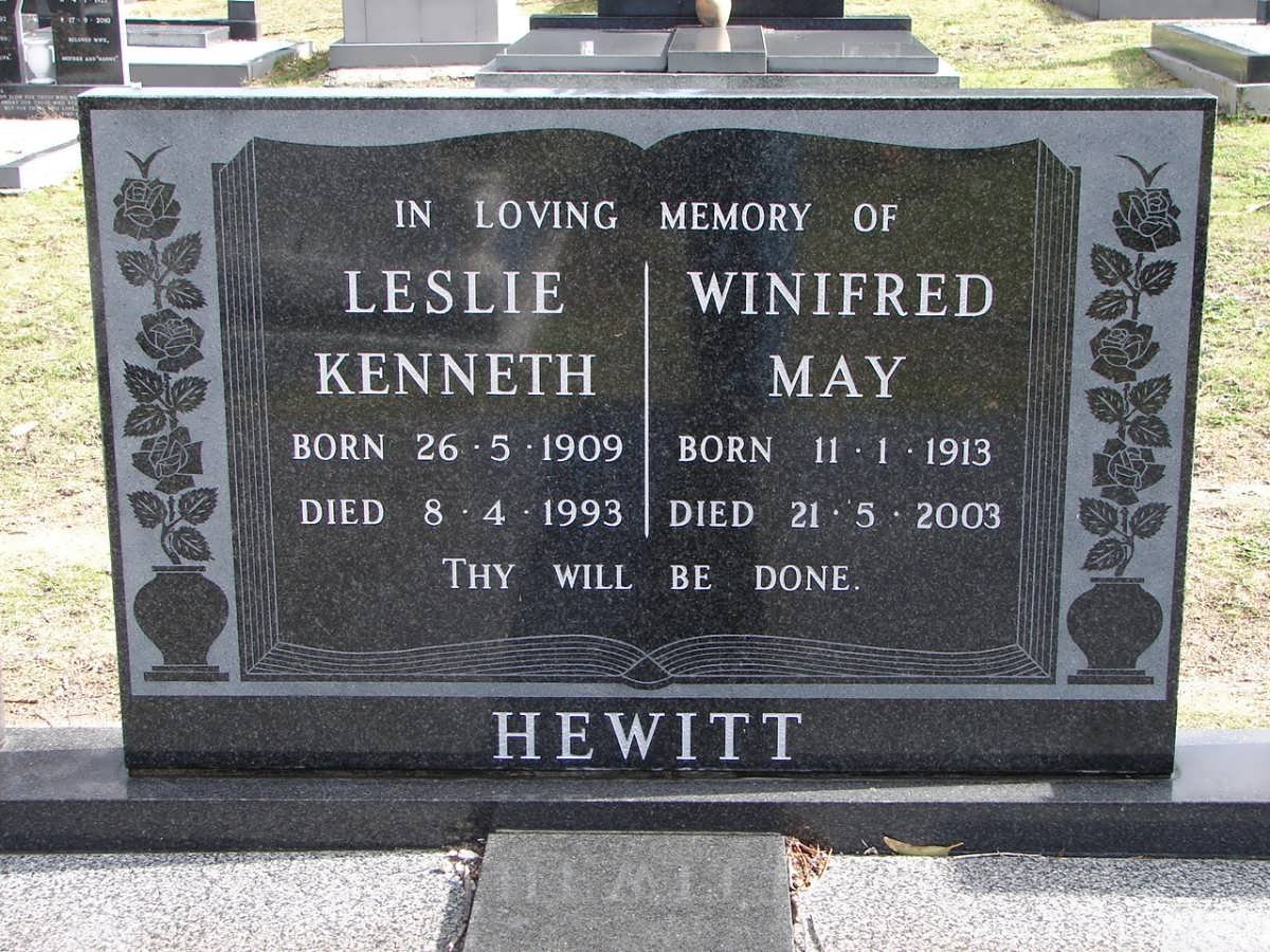 HEWITT Leslie Kenneth 1909-1993 &amp; Winifred May 1913-2003