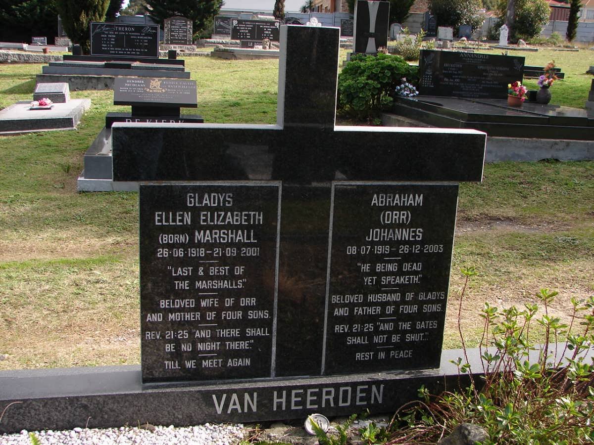 HEERDEN Abraham Johannes, van 1919-2003 &amp; Gladys Ellen Elizabeth MARSHALL 1918-2001