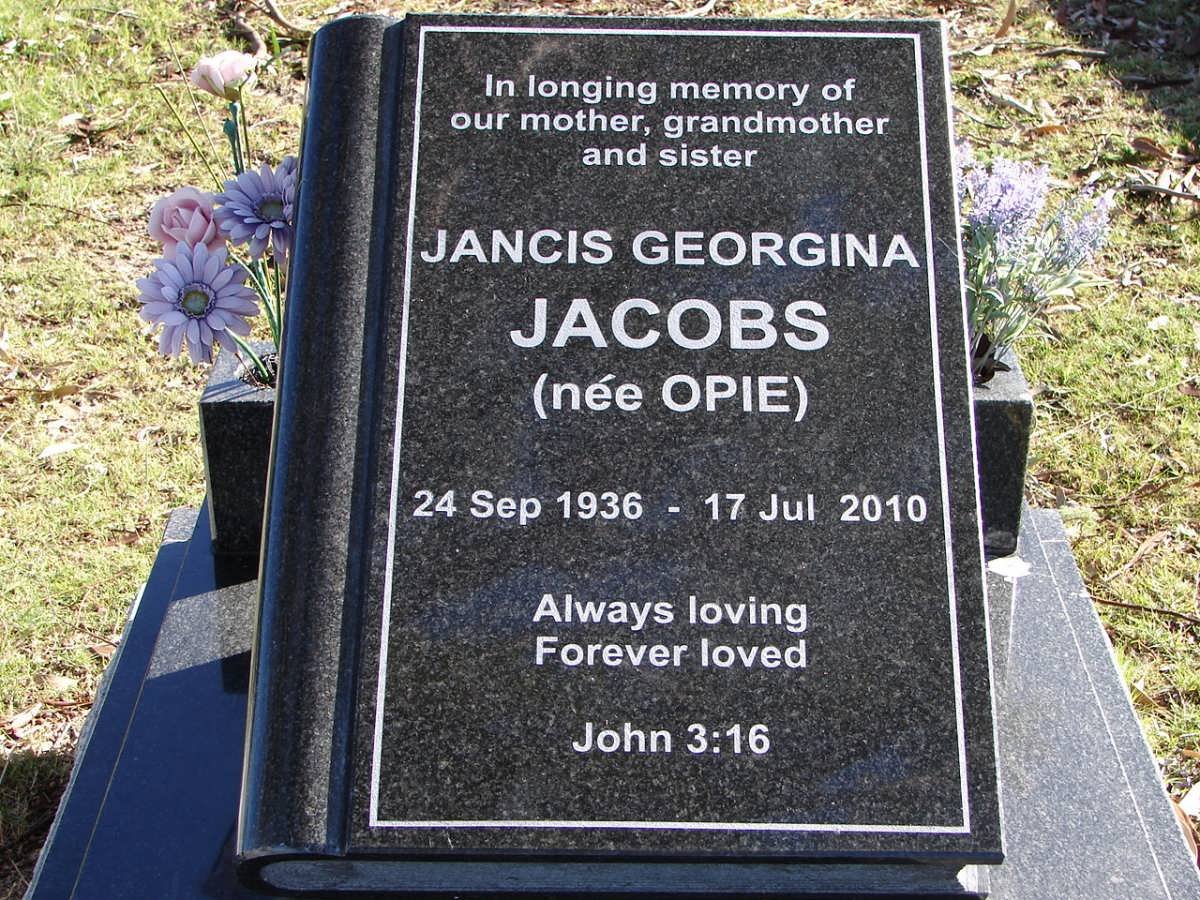 JACOBS Jancis Georgina nee OPIE 1936-2010