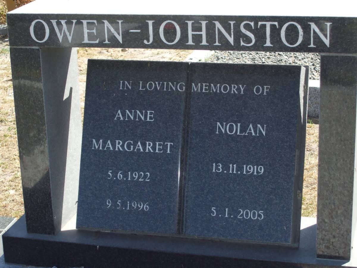 JOHNSTON Nolan, OWEN 1919-2005 &amp; Anne Margaret 1922-1996