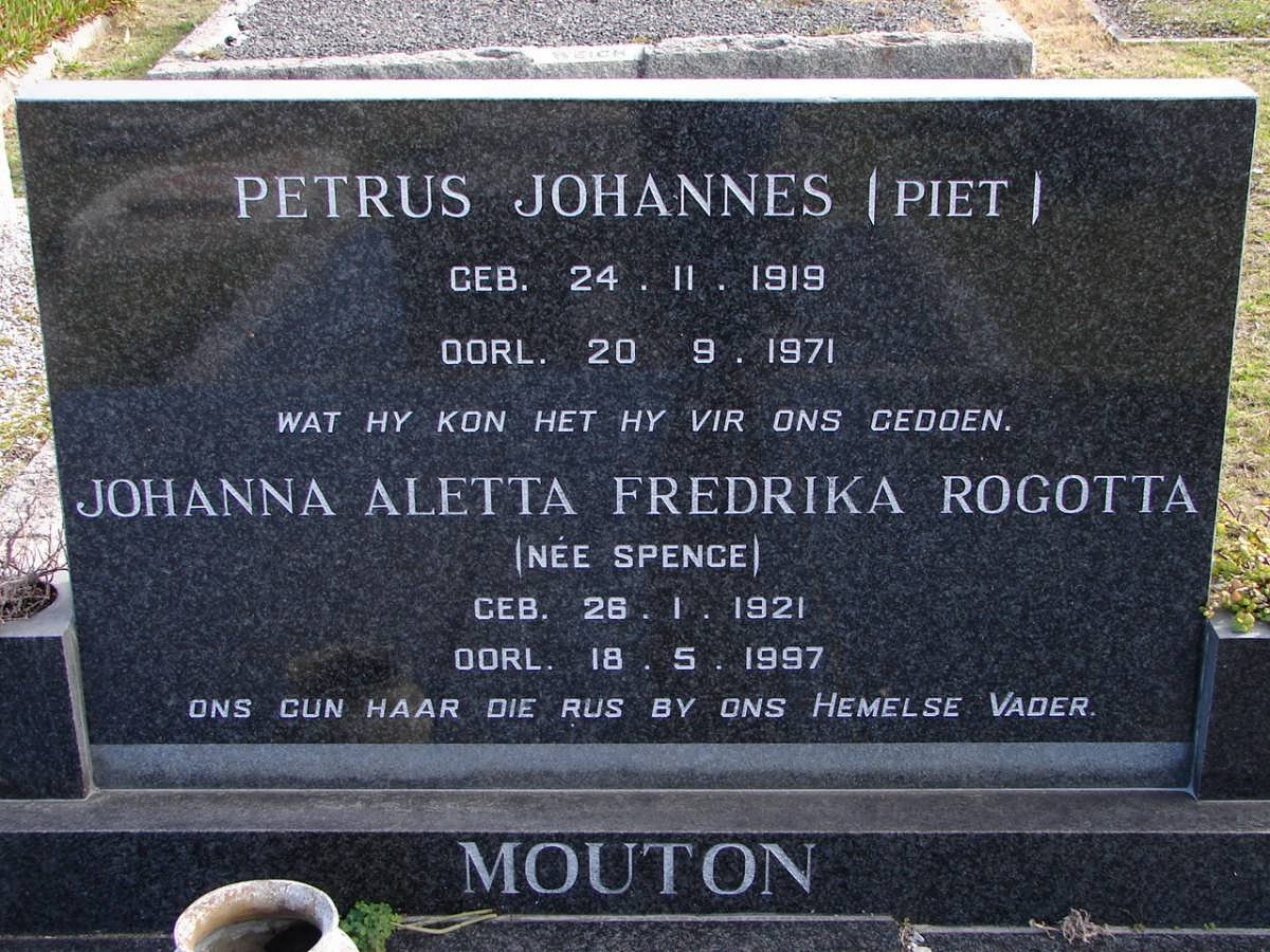MOUTON Petrus Johannes 1919-1971 &amp; Johanna Aletta Fredrika Rogotta SPENCE 1921-1997