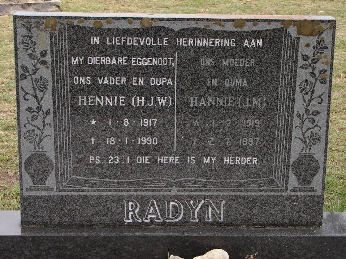 RADYN H.J.W. 1917-1990 &amp; J.M. 1919-1997