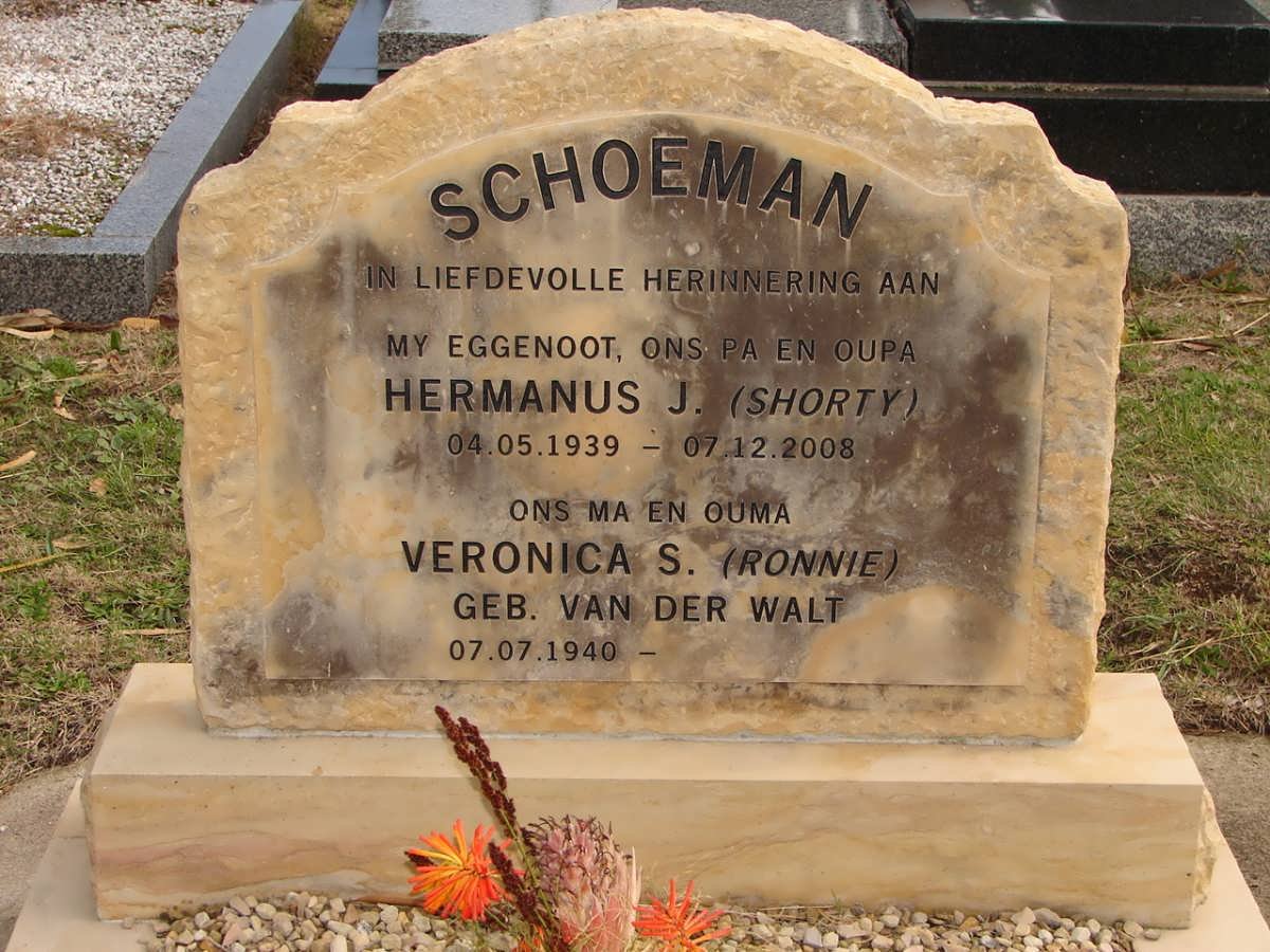 SCHOEMAN Hermanus J. 1939-2008 &amp; Veronica S. VAN DER WALT 1940-