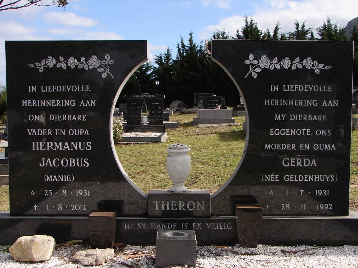 THERON Hermanus Jacobus 1931-2012 &amp; Gerda GELDENHUYS 1931-1992