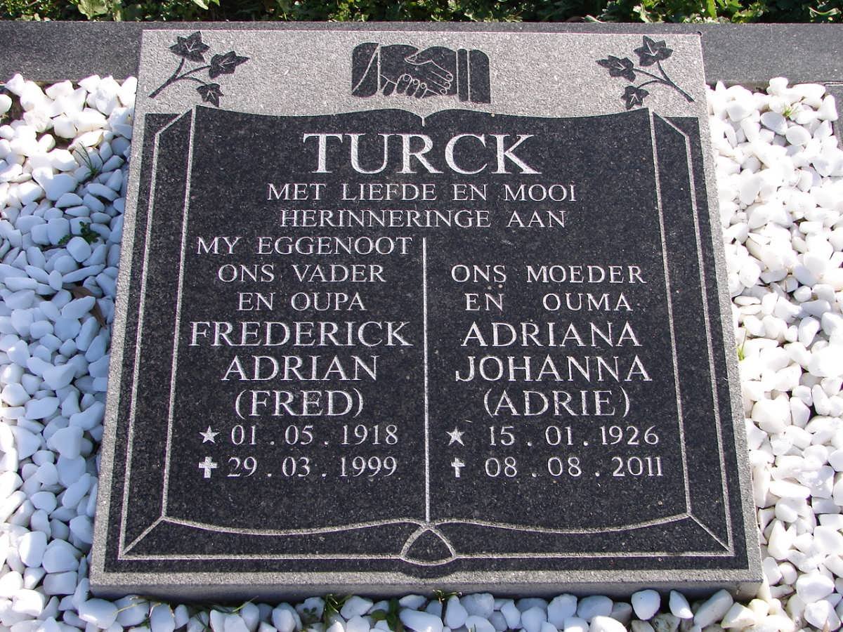 TURCK Frederick Adrian 1918-1999 &amp; Adriana Johanna 1926-2011