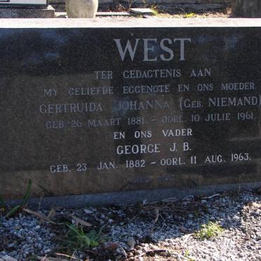 WEST George J.B. 1882-1963 &amp; Gertruida Johanna NIEMAND 1881-1961