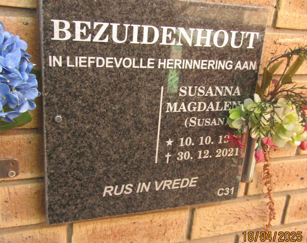 BEZUIDENHOUT Susanna Magdalena 1942-2021