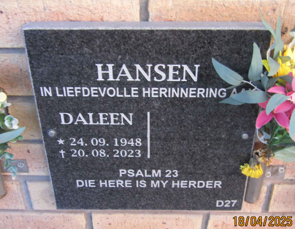 HANSEN Daleen 1948-2023