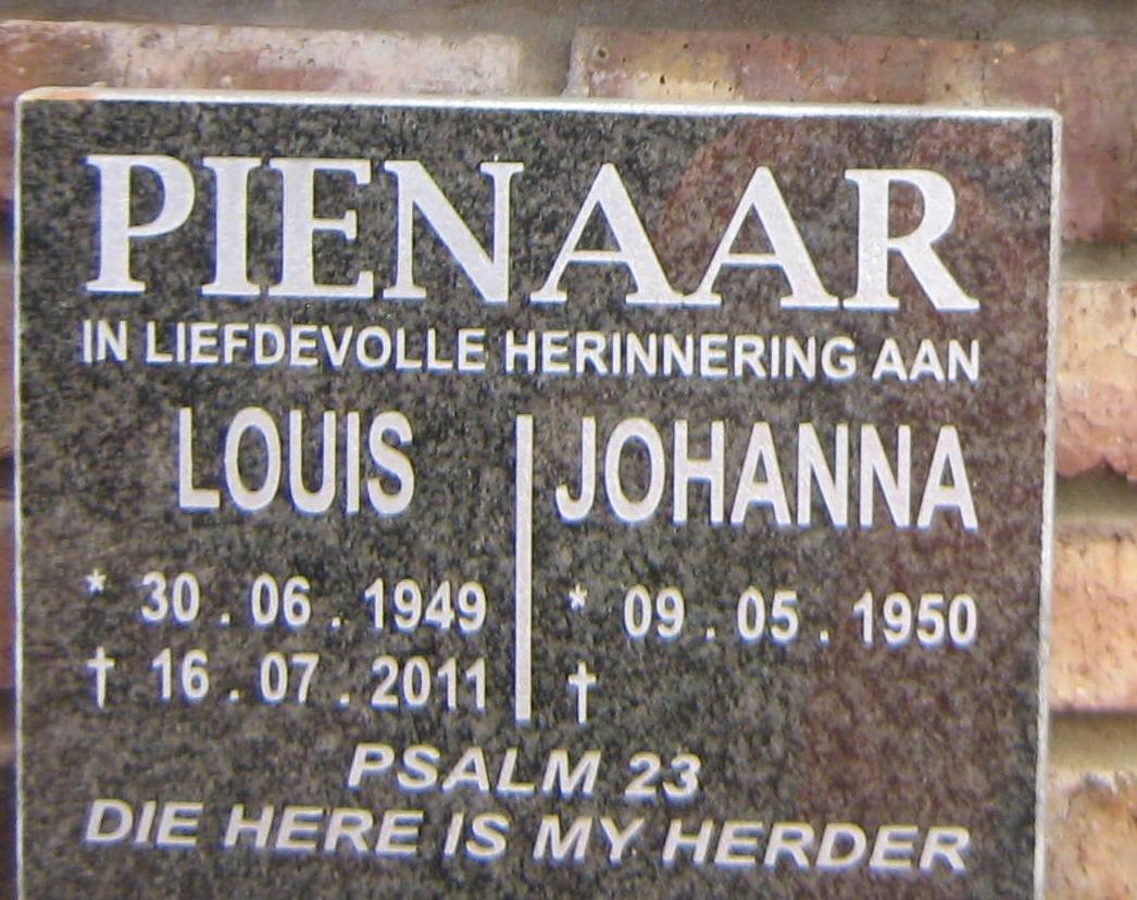 PIENAAR Louis 1949-2011 &amp; Johanna 1950-