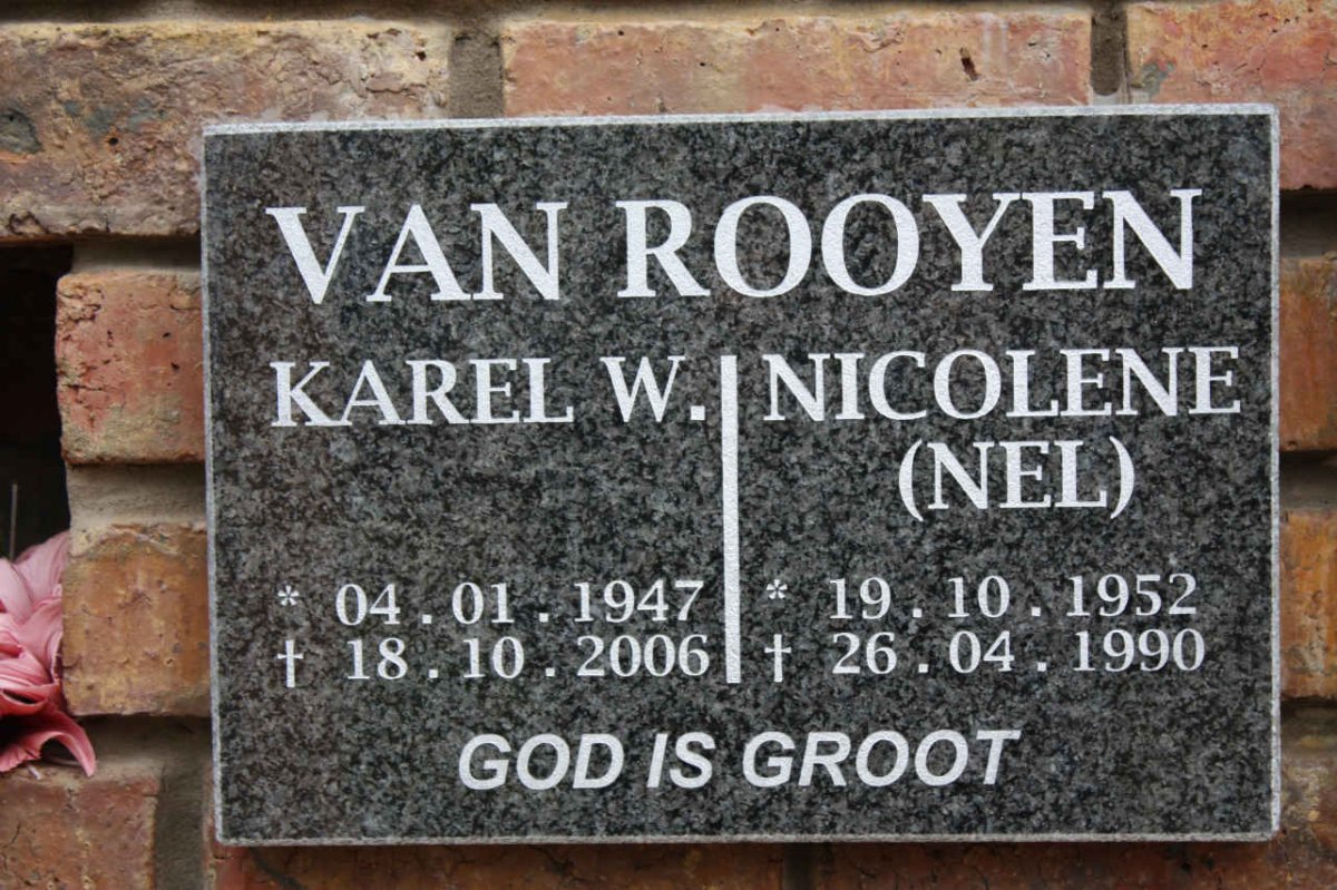 ROOYEN Karel W., van 1947-2006 &amp; Nicolene NEL 1952-1990