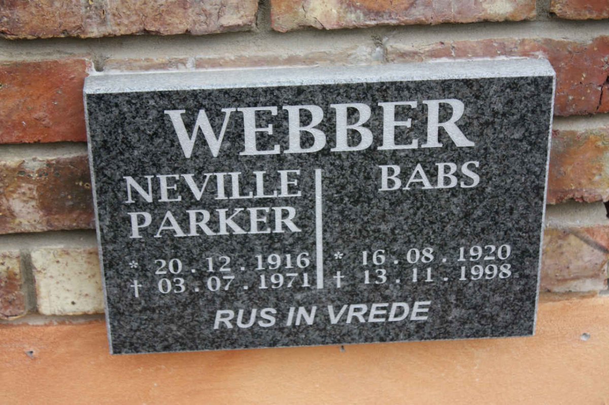 WEBBER Neville Parker 1916-1971 &amp; Babs 1920-1998