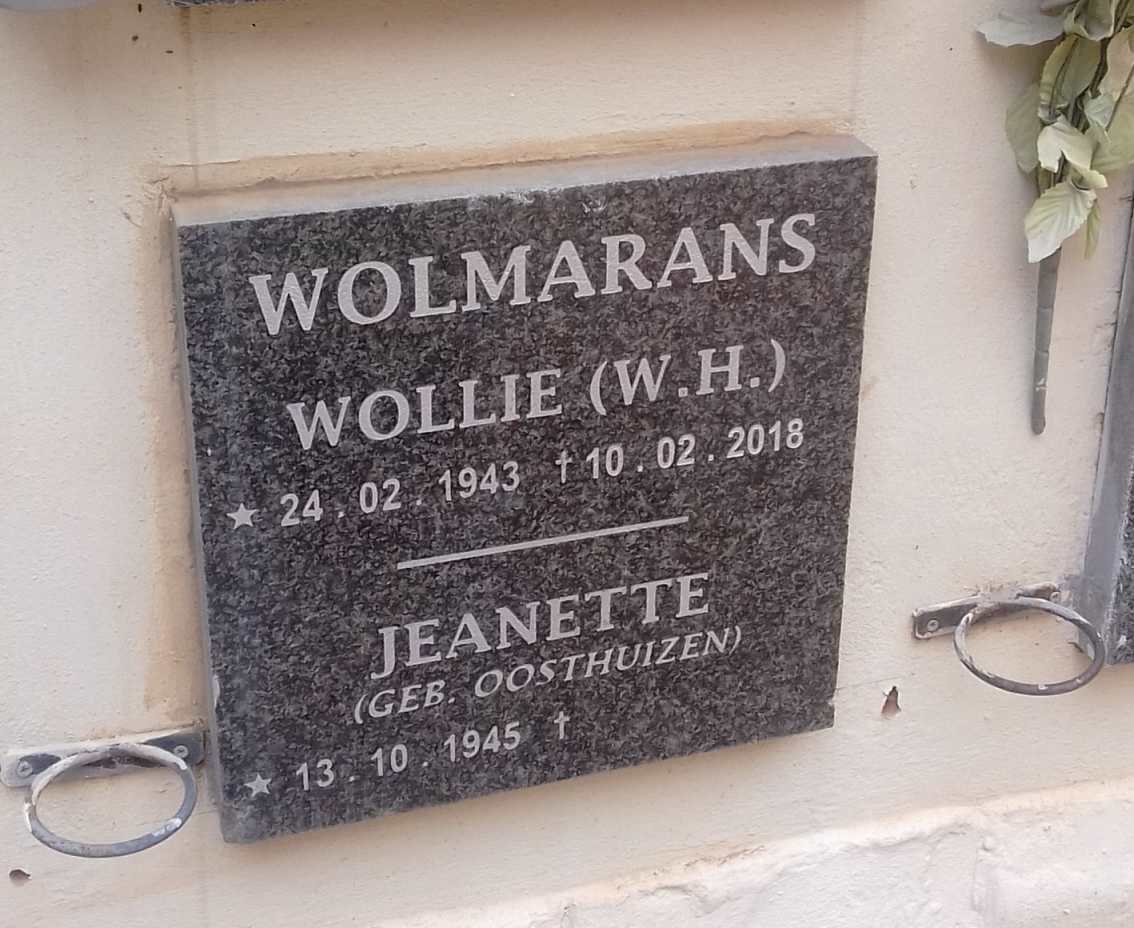 WOLMARANS W.H. 1943-2018 &amp; Jeanette nee OOSTHUIZEN 1945-