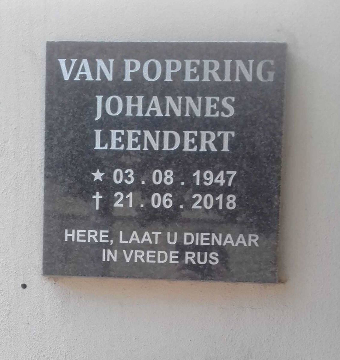 POPERING Johannes Leendert, van 1947-2018