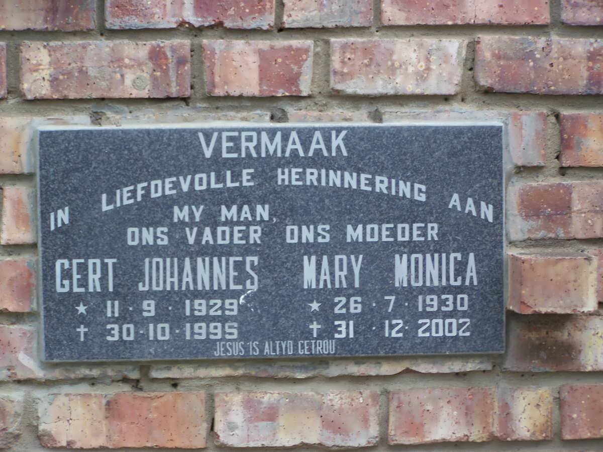 VERMAAK Gert Johannes 1929-1995 &amp; Mary Monica 1930-2002