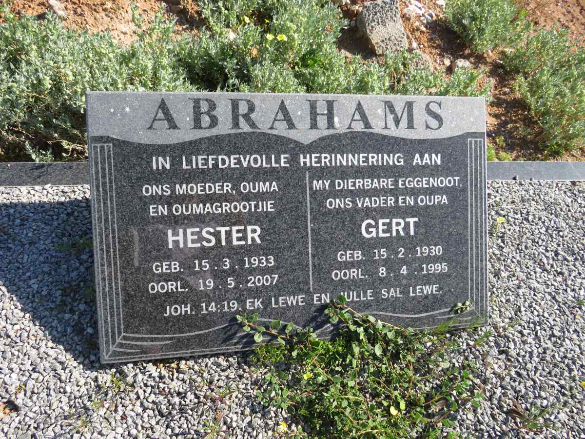 ABRAHAMS Gert 1930-1995 & Hester 1933-2007