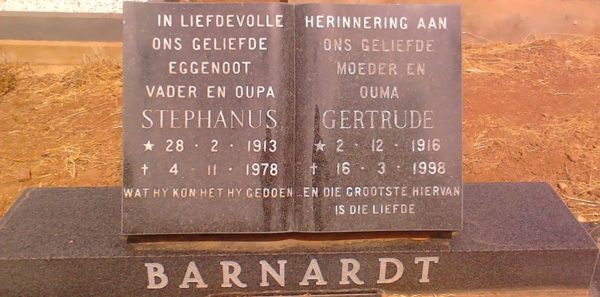 BARNARDT Stephanus 1913-1978 &amp; Getrude 1916 - 1998