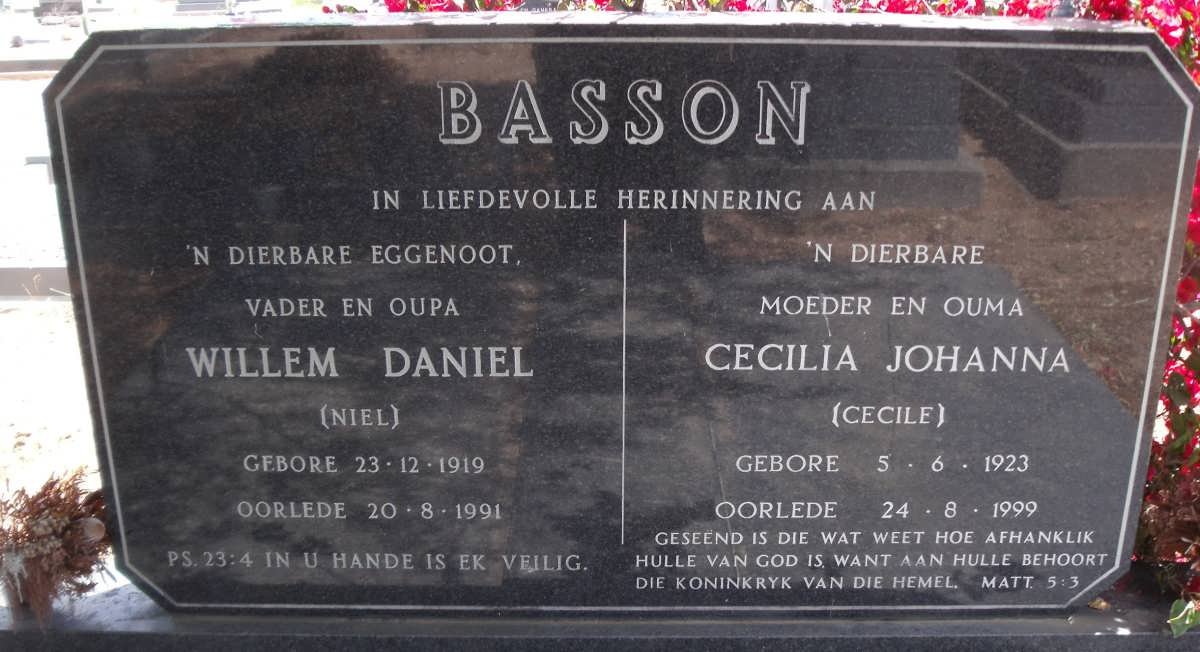 BASSON Willem Daniel 1919-1991 &amp; Cecilia Johanna 1923-1999