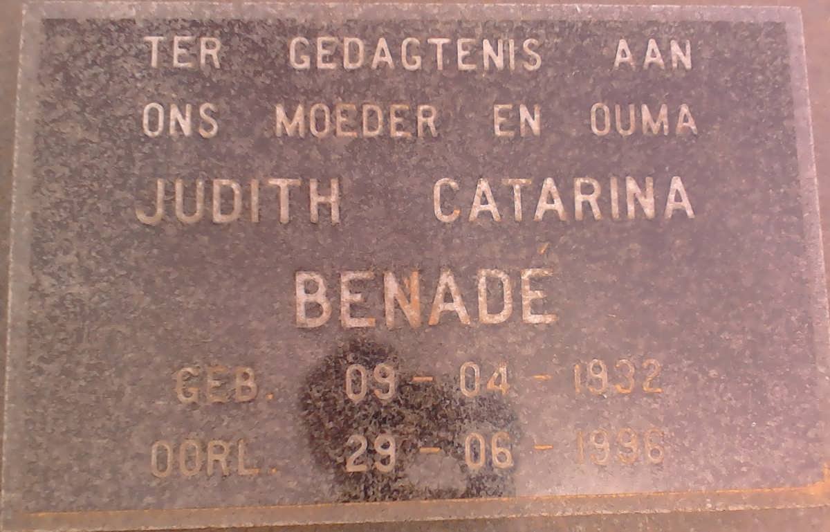 BENADE Judith Catarina 1932-1996