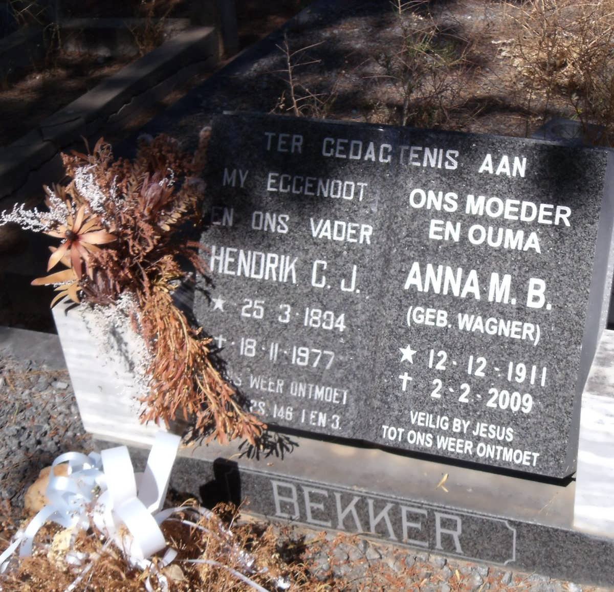 BEKKER Hendrik C.J. 1894-1977 &amp; Anna M.B. WAGNER 1911-2009