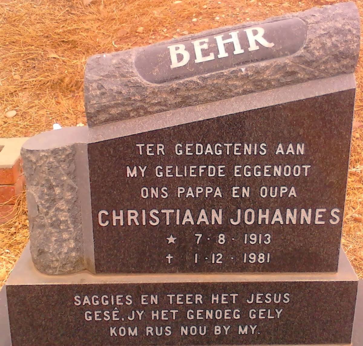 BEHR Christiaan Johannes 1913-1981