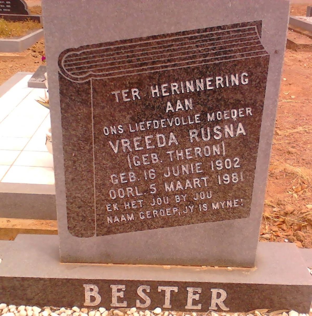 BESTER Vreeda Rusna nee THERON 1902-1981