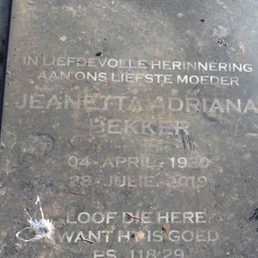 BEKKER Jeanetta Adriana 1930-2019