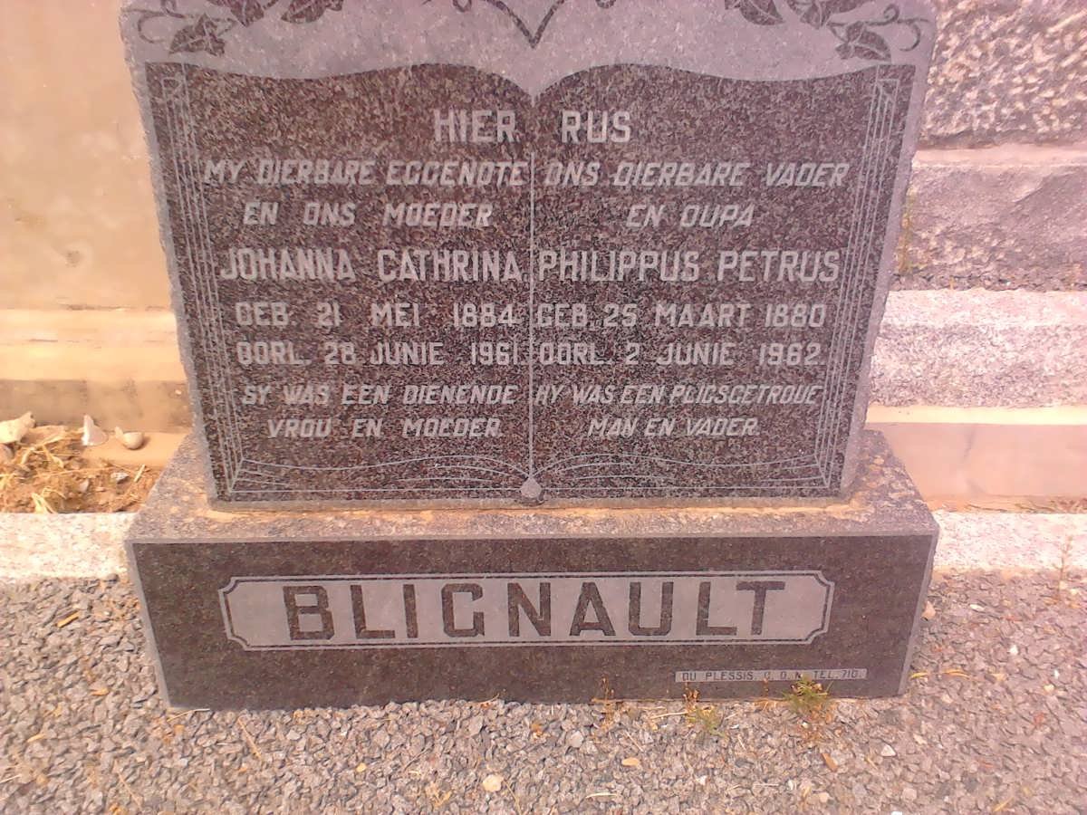 BLIGNAULT Philippus Petrus 1880-1962 &amp; Johanna Cathrina 1884-1961