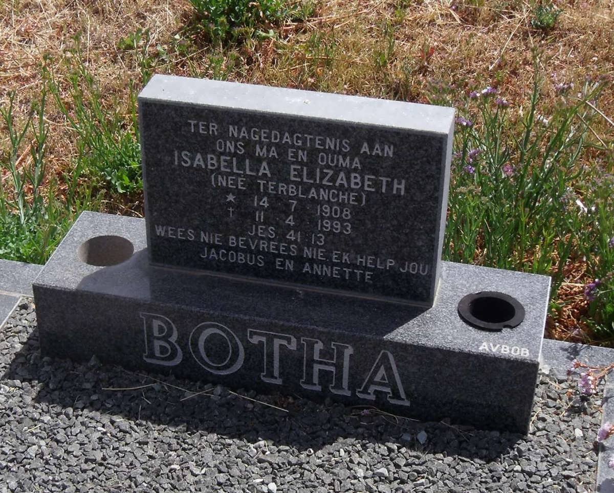 BOTHA Isabella Elizabeth nee TERBLANCHE 1908-1993