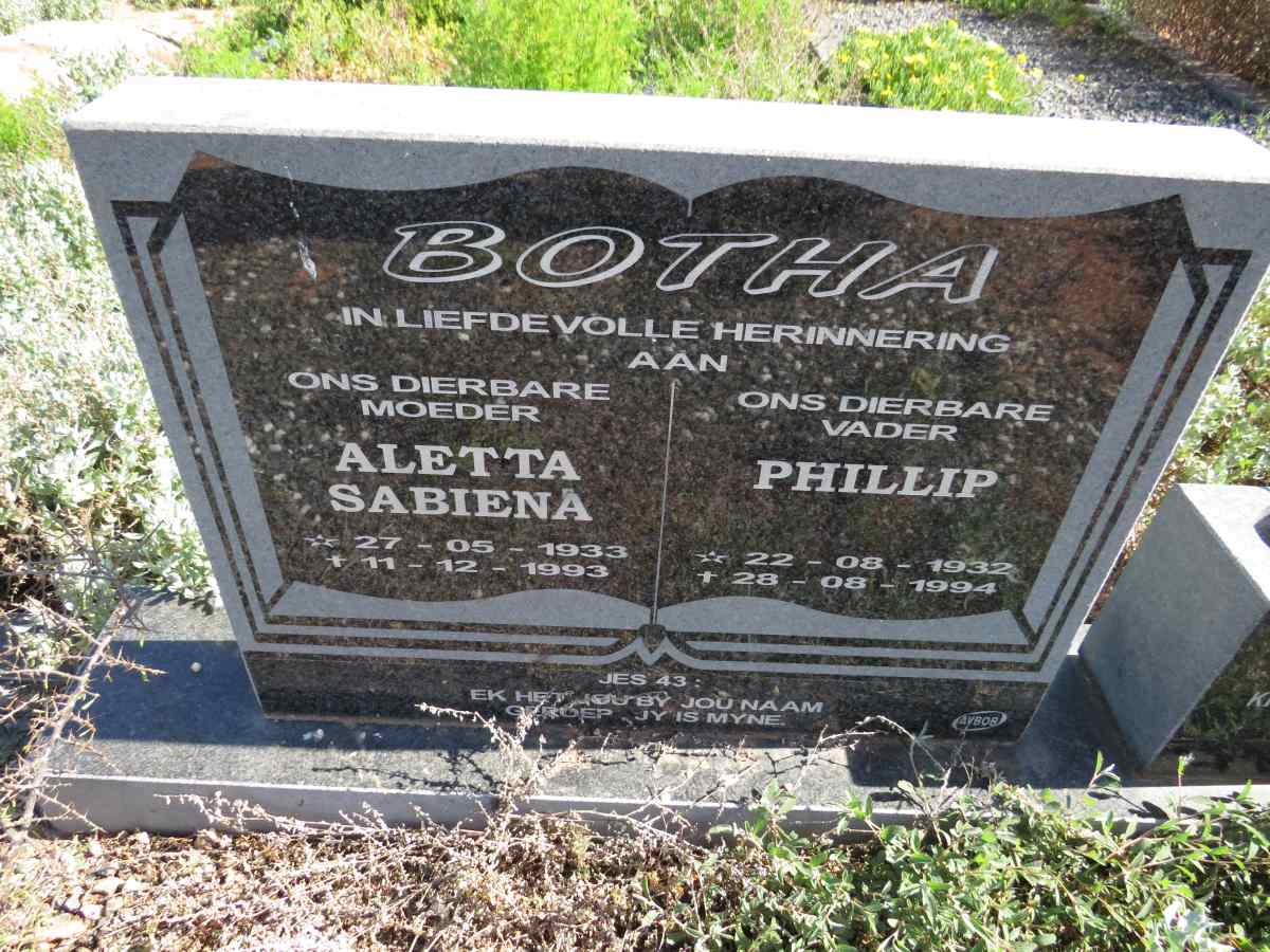 BOTHA Phillip 1932-1994 & Aletta Sabiena 1933-1993