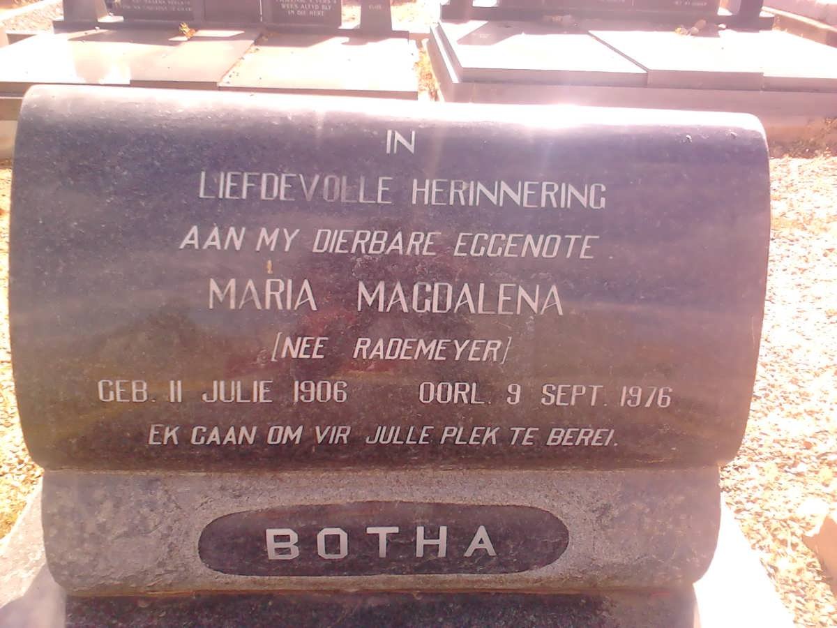 BOTHA Maria Magdalena nee RADEMEYER 1906-1976