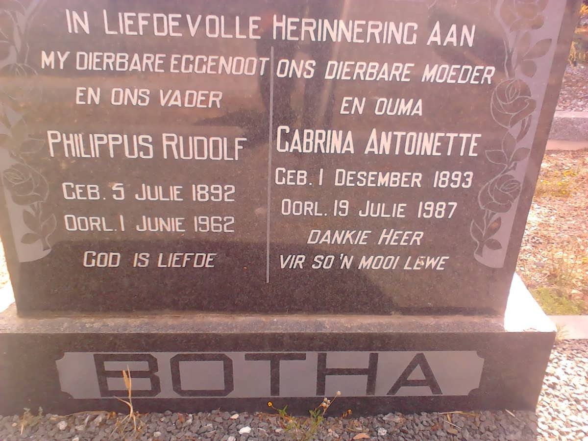 BOTHA Philippus Rudolf 1892-1962 &amp; Gabrina Antoinette 1893-1987