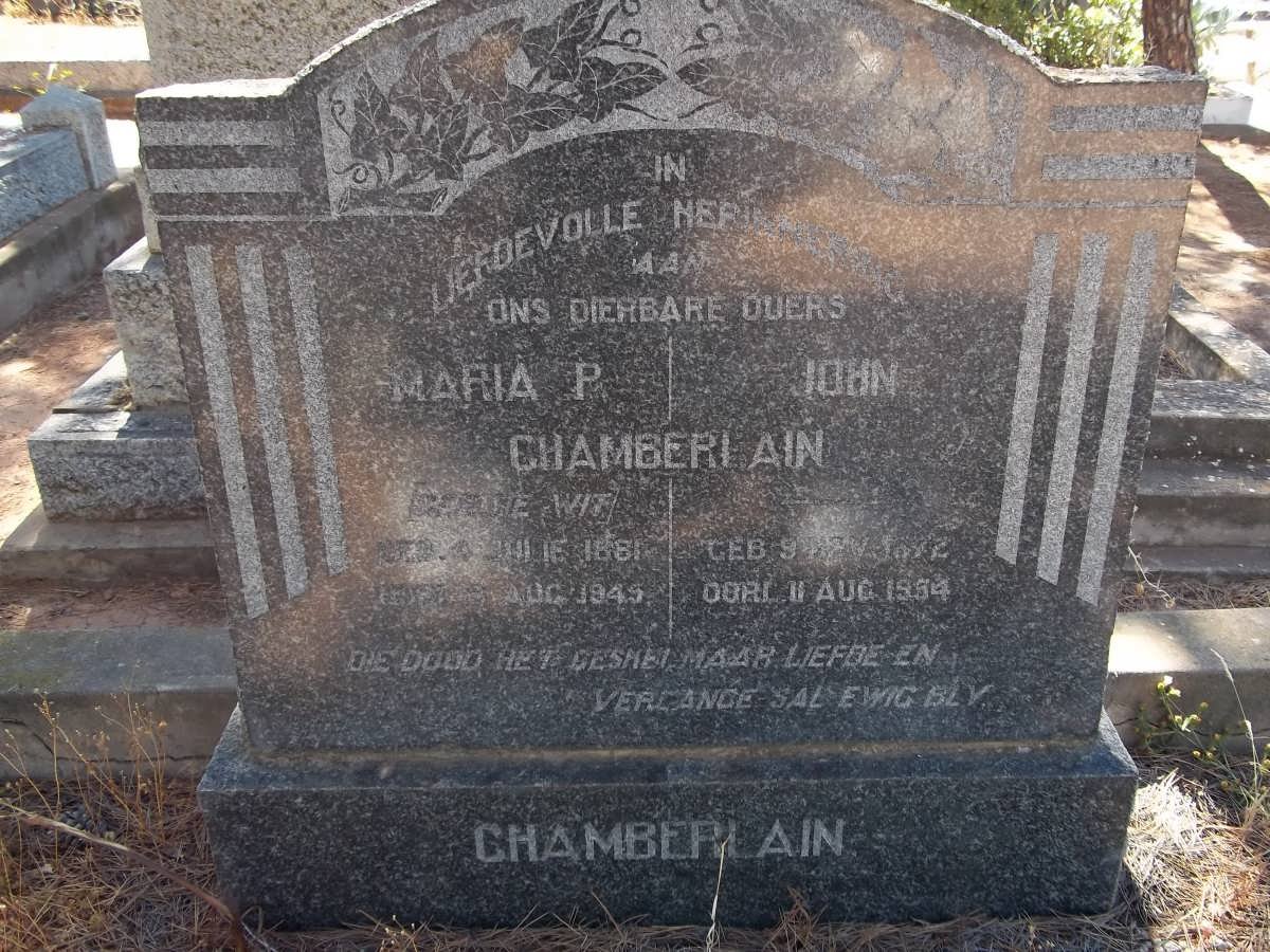 CHAMBERLAIN John 1872-1954 &amp; Maria P. de WIT 1881-1945