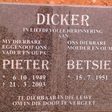DICKER Pieter 1949-2003 &amp; Betsie 1951-