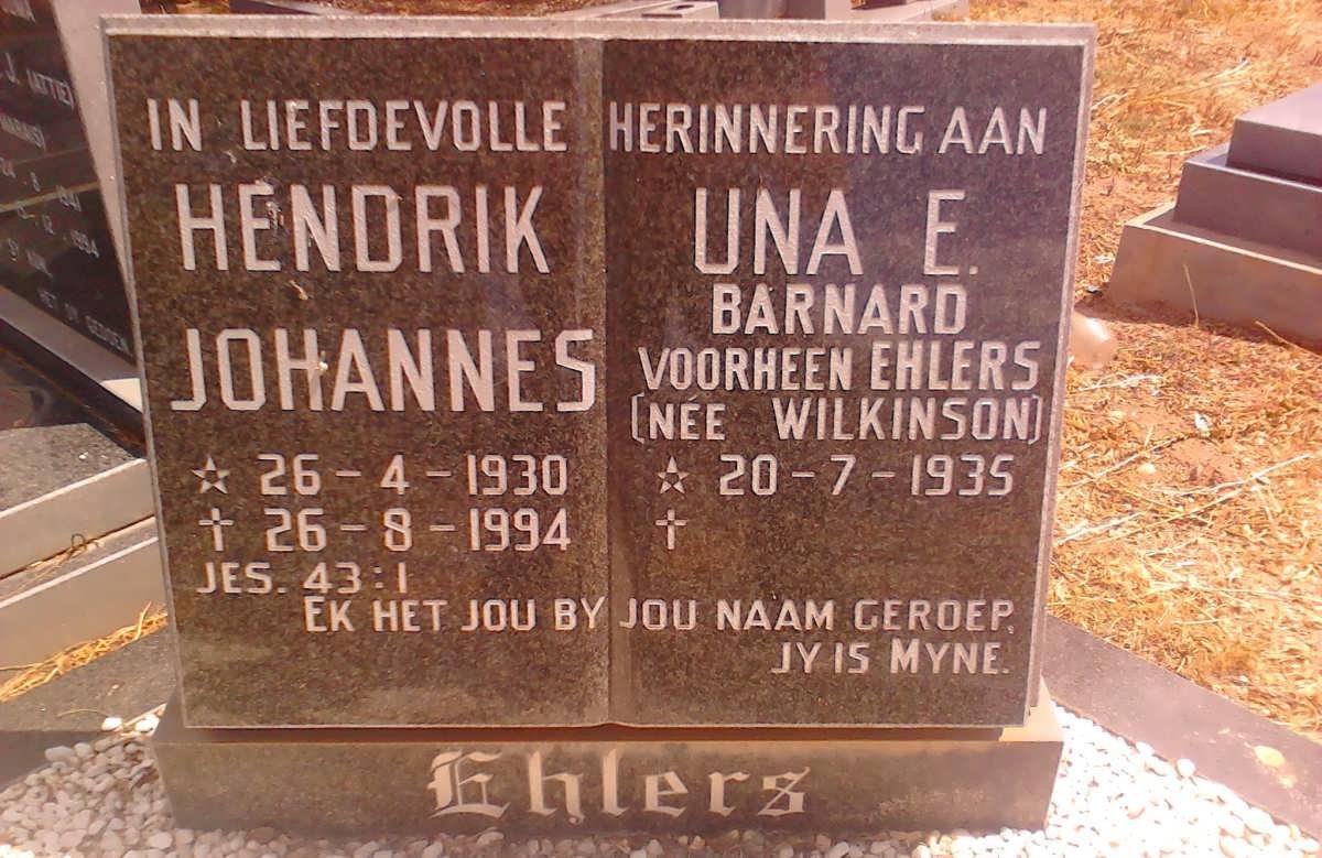 EHLERS Hendrik Johannes 1930-1994 &amp; Una E. BARNARD, formerly EHLERS, nee WILKINSON 1935-