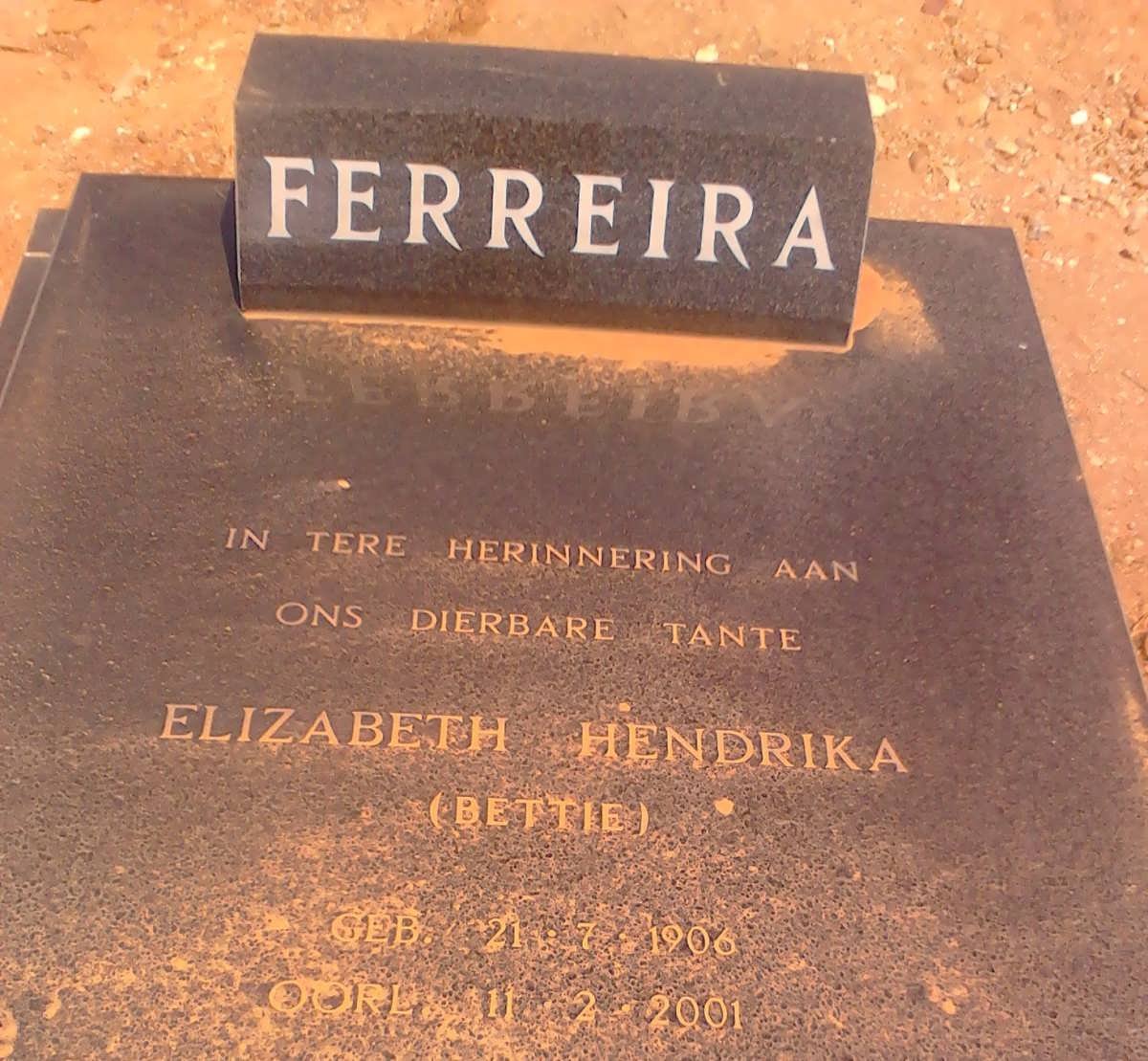 FERREIRA Elizabeth Hendrika 1906-2001