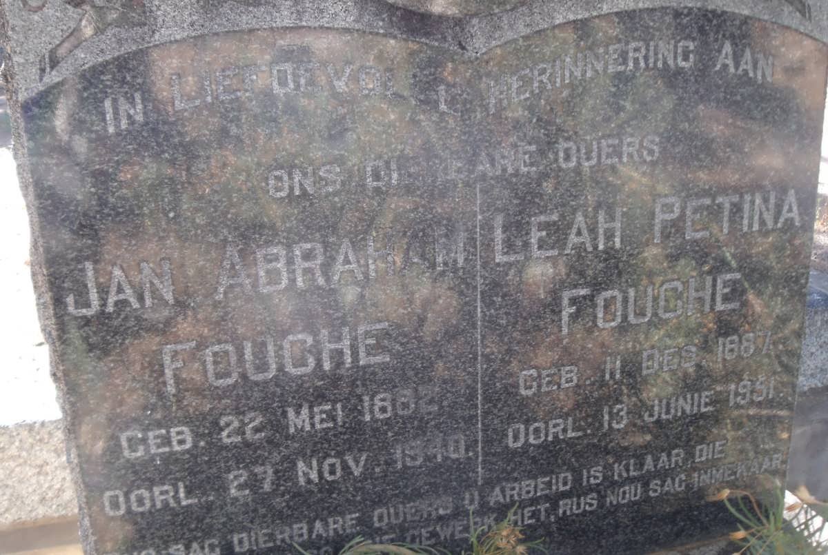 FOUCHE Jan Abraham 1882-1940 &amp; Leah Petina 1887-1951