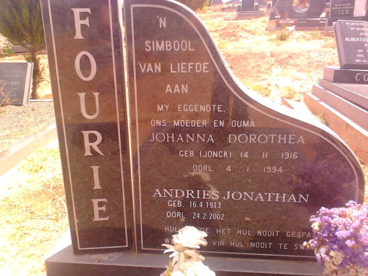FOURIE Andries Jonathan 1913-2002 &amp; Johanna Dorothea JONCK 1916-1994