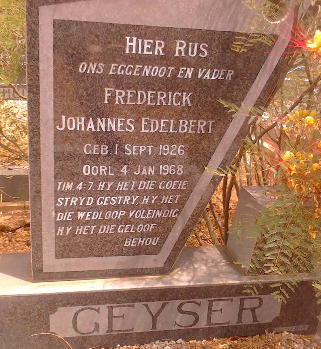 GEYSER Frederick Johannes Edelbert 1926-1968