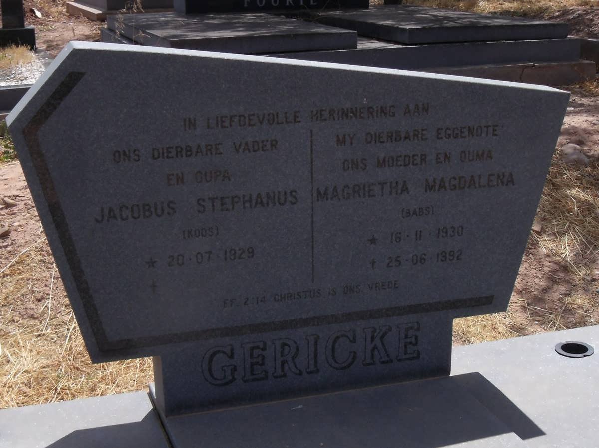 GERICKE Jacobus Stephanus 1929- &amp; Magrietha Magdalena 1930-1992