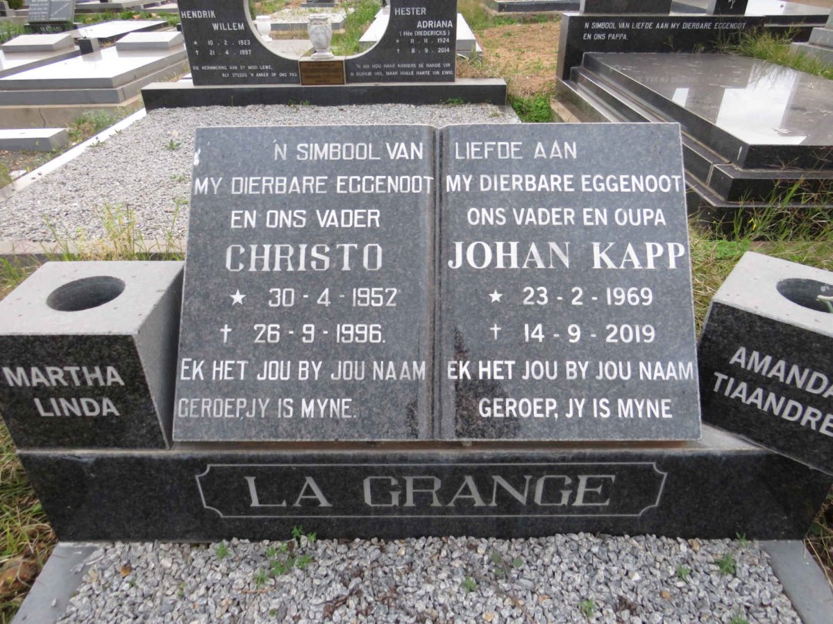 GRANGE Christo, la 1952-1996 :: LA GRANGE Johan Kapp 1969-2019