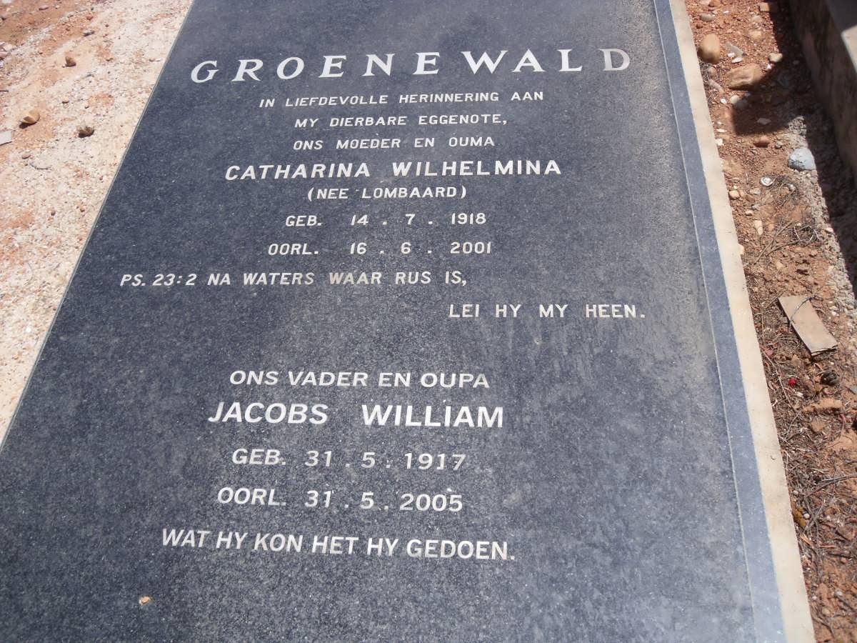 GROENEWALD Jacobs William 1917-2005 &amp; Catharina Wilhelmina LOMBAARD 1918-2001