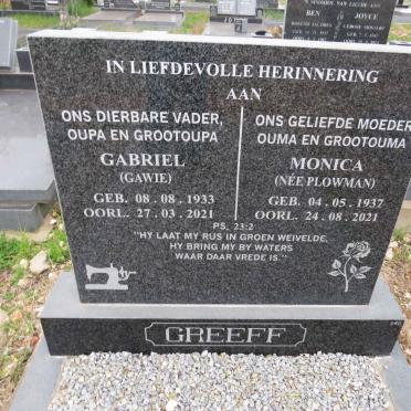 GREEFF Gabriel 1933-2021 & Monica PLOWMAN 1937-2021