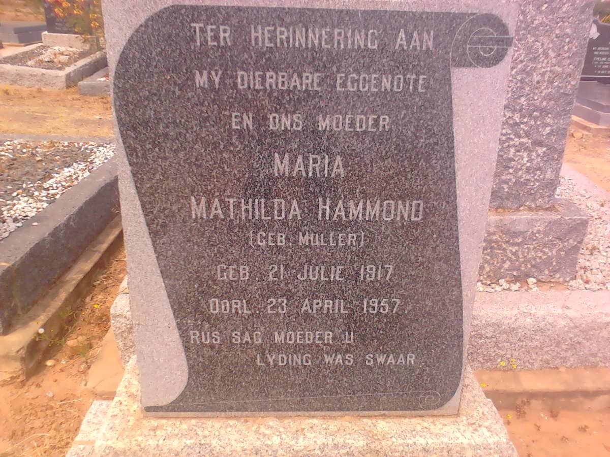 HAMMOND Maria Mathilda nee MULLER 1917-1957