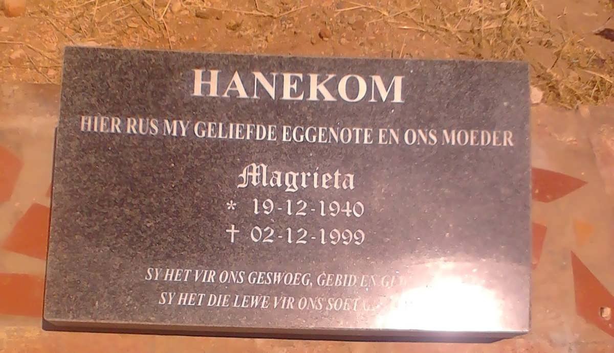 HANEKOM Magrieta 1940-1999